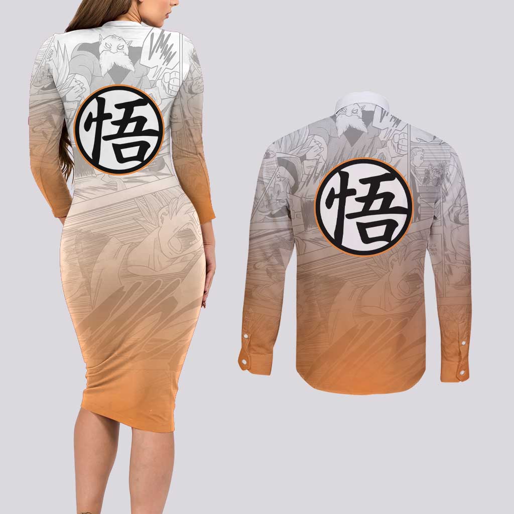 Goku - Dragonball Couples Matching Long Sleeve Bodycon Dress and Long Sleeve Button Shirt Anime Mix Manga Style