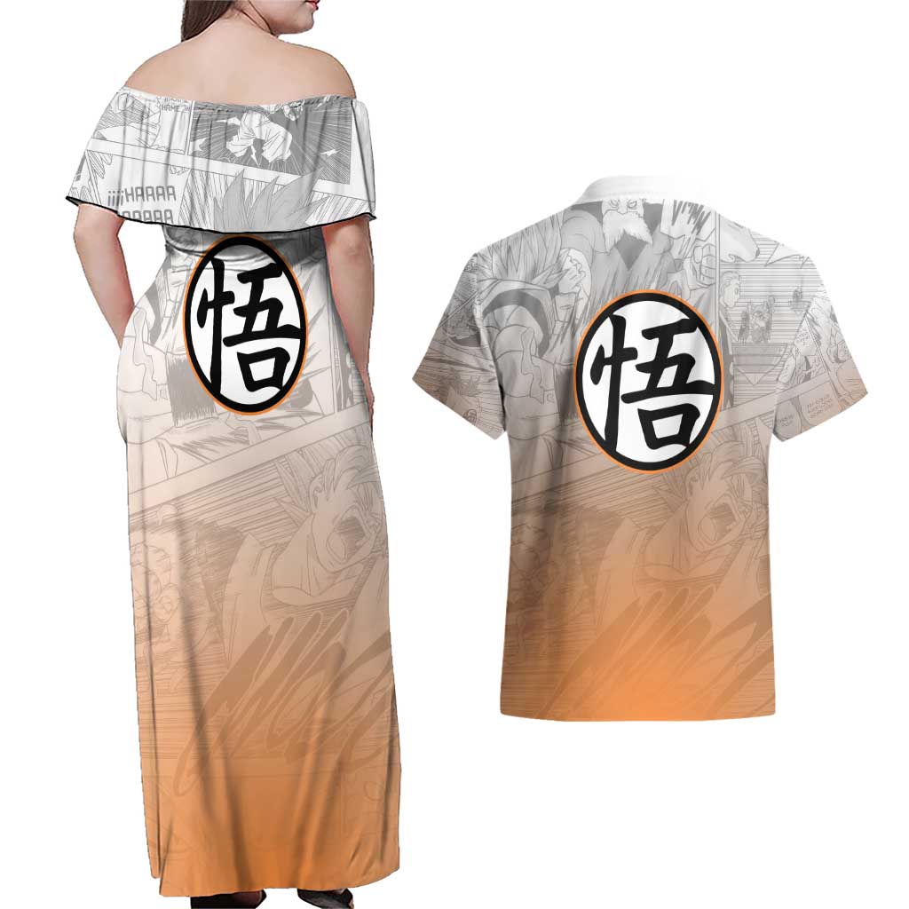 Goku - Dragonball Couples Matching Off Shoulder Maxi Dress and Hawaiian Shirt Anime Mix Manga Style