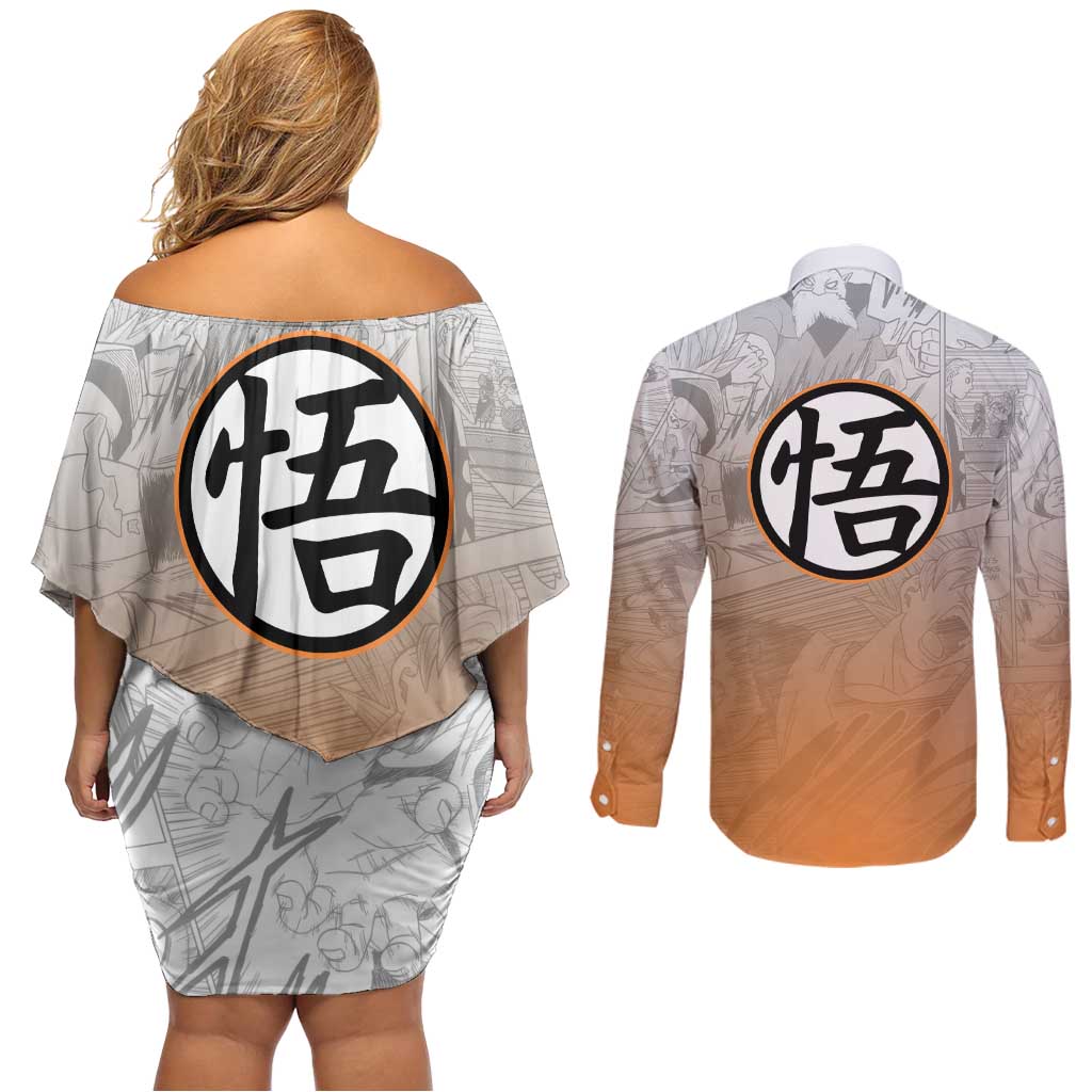 Goku - Dragonball Couples Matching Off Shoulder Short Dress and Long Sleeve Button Shirt Anime Mix Manga Style