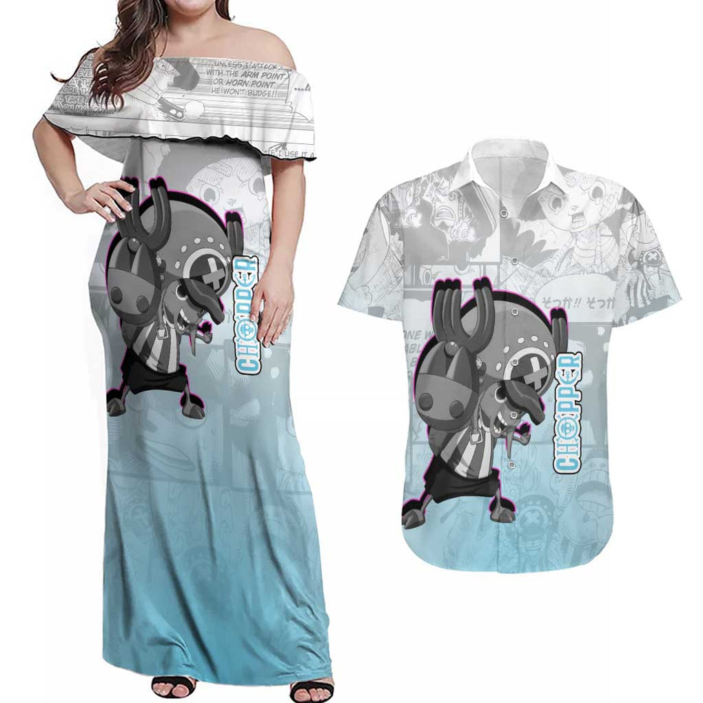 Cute Chopper - One Piece Couples Matching Off Shoulder Maxi Dress and Hawaiian Shirt Anime Mix Manga Style