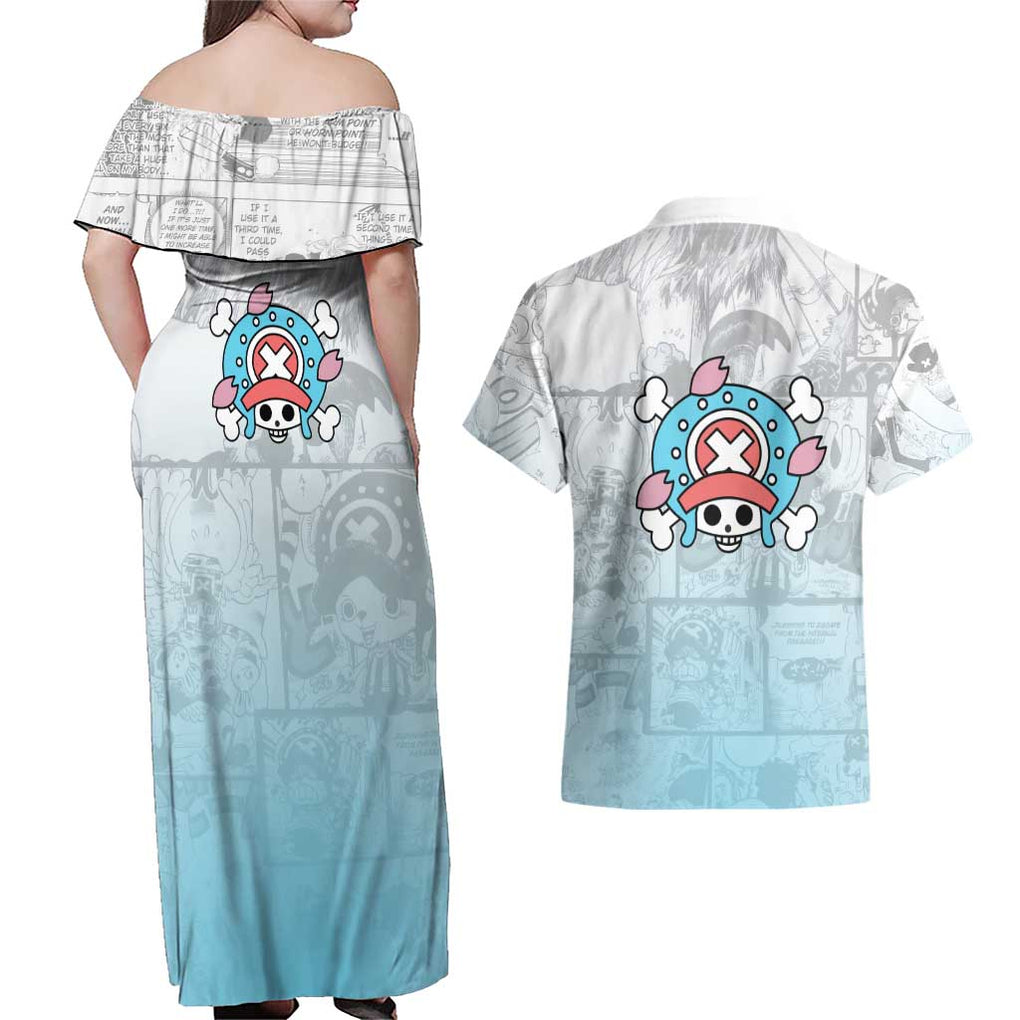 Cute Chopper - One Piece Couples Matching Off Shoulder Maxi Dress and Hawaiian Shirt Anime Mix Manga Style