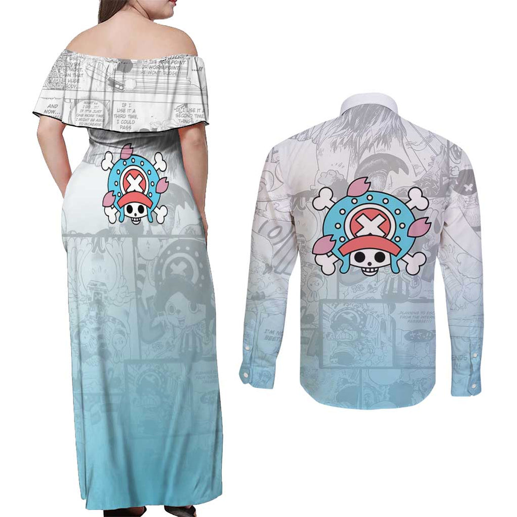 Cute Chopper - One Piece Couples Matching Off Shoulder Maxi Dress and Long Sleeve Button Shirt Anime Mix Manga Style