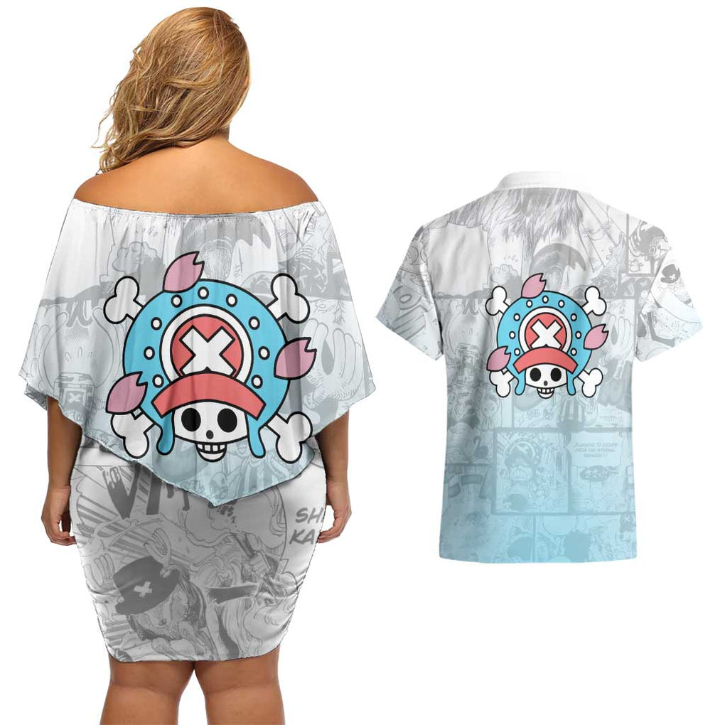 Cute Chopper - One Piece Couples Matching Off Shoulder Short Dress and Hawaiian Shirt Anime Mix Manga Style