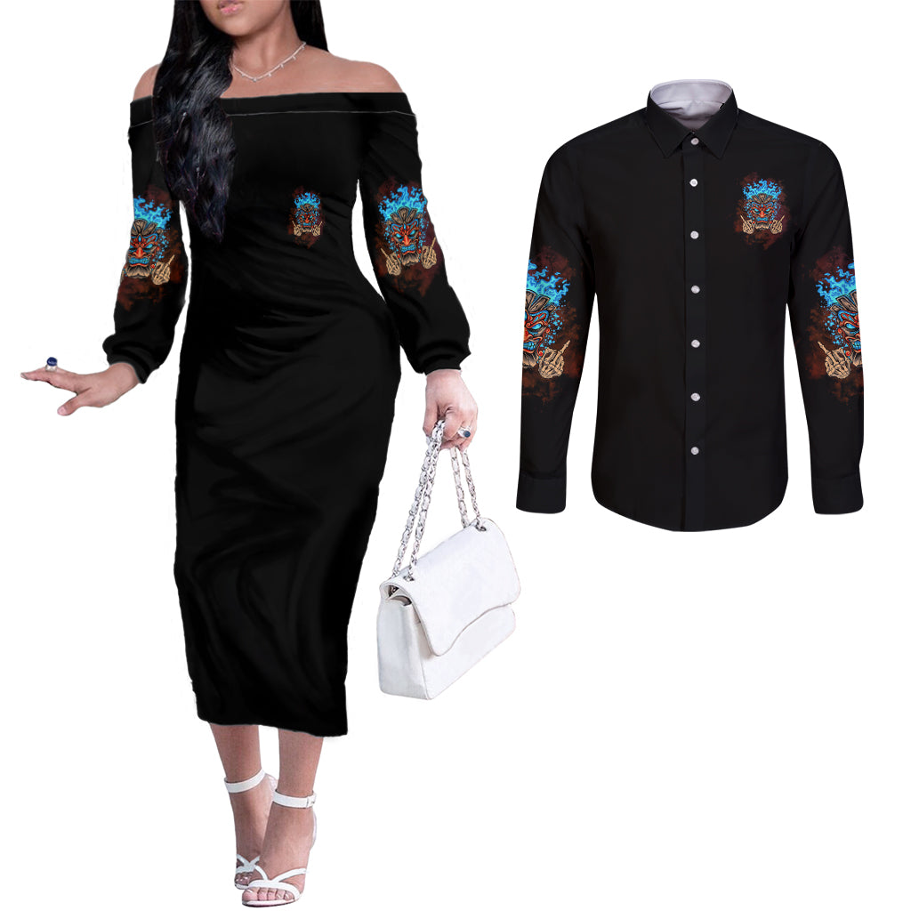 which-lucky-one-are-you-skull-tiki-couples-matching-off-the-shoulder-long-sleeve-dress-and-long-sleeve-button-shirt