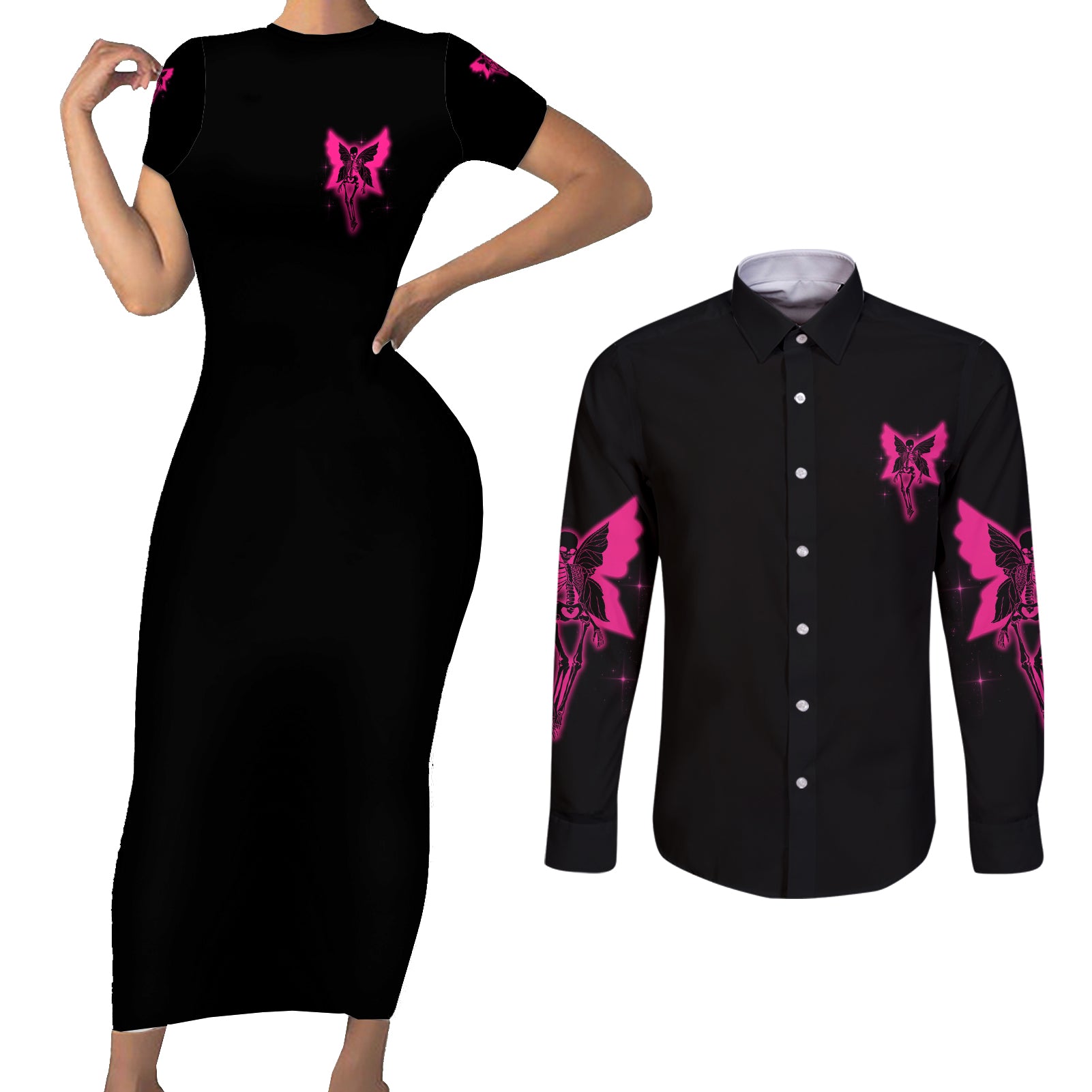 in-my-next-life-i-want-to-be-the-karma-fairy-couples-matching-short-sleeve-bodycon-dress-and-long-sleeve-button-shirt