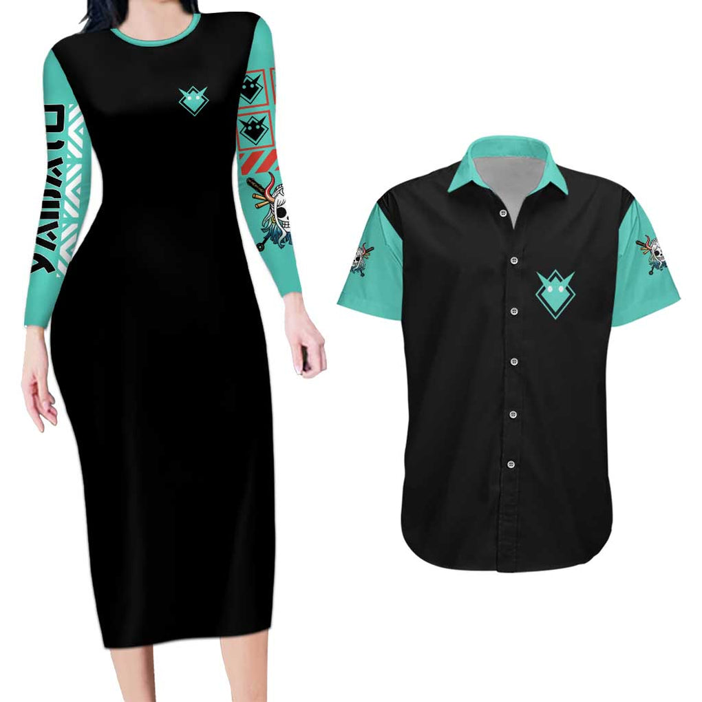 Yamato V3 One Piece Couples Matching Long Sleeve Bodycon Dress and Hawaiian Shirt Abtract Style