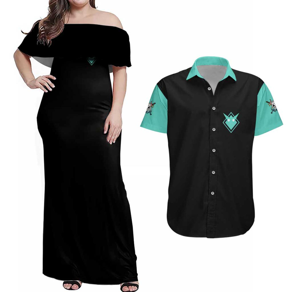 Yamato V3 One Piece Couples Matching Off Shoulder Maxi Dress and Hawaiian Shirt Abtract Style