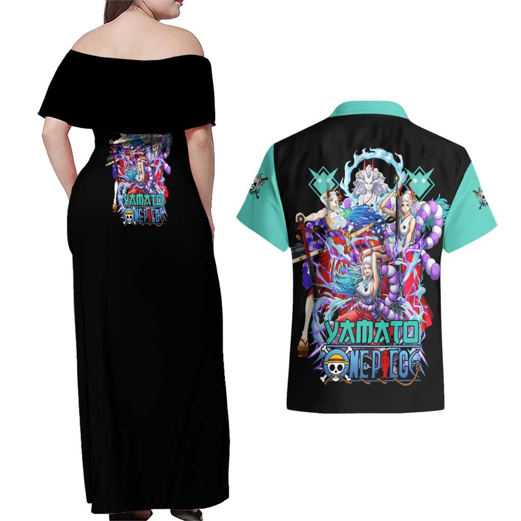 Yamato V3 One Piece Couples Matching Off Shoulder Maxi Dress and Hawaiian Shirt Abtract Style