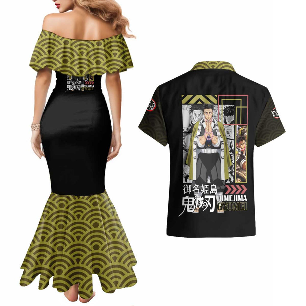 Gyomei Himejima - Kimesu No Yaiba Couples Matching Mermaid Dress and Hawaiian Shirt Japan Anime Style