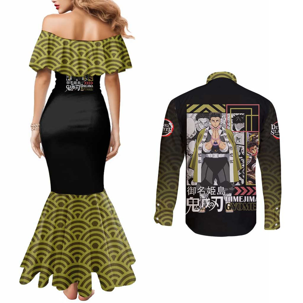 Gyomei Himejima - Kimesu No Yaiba Couples Matching Mermaid Dress and Long Sleeve Button Shirt Japan Anime Style