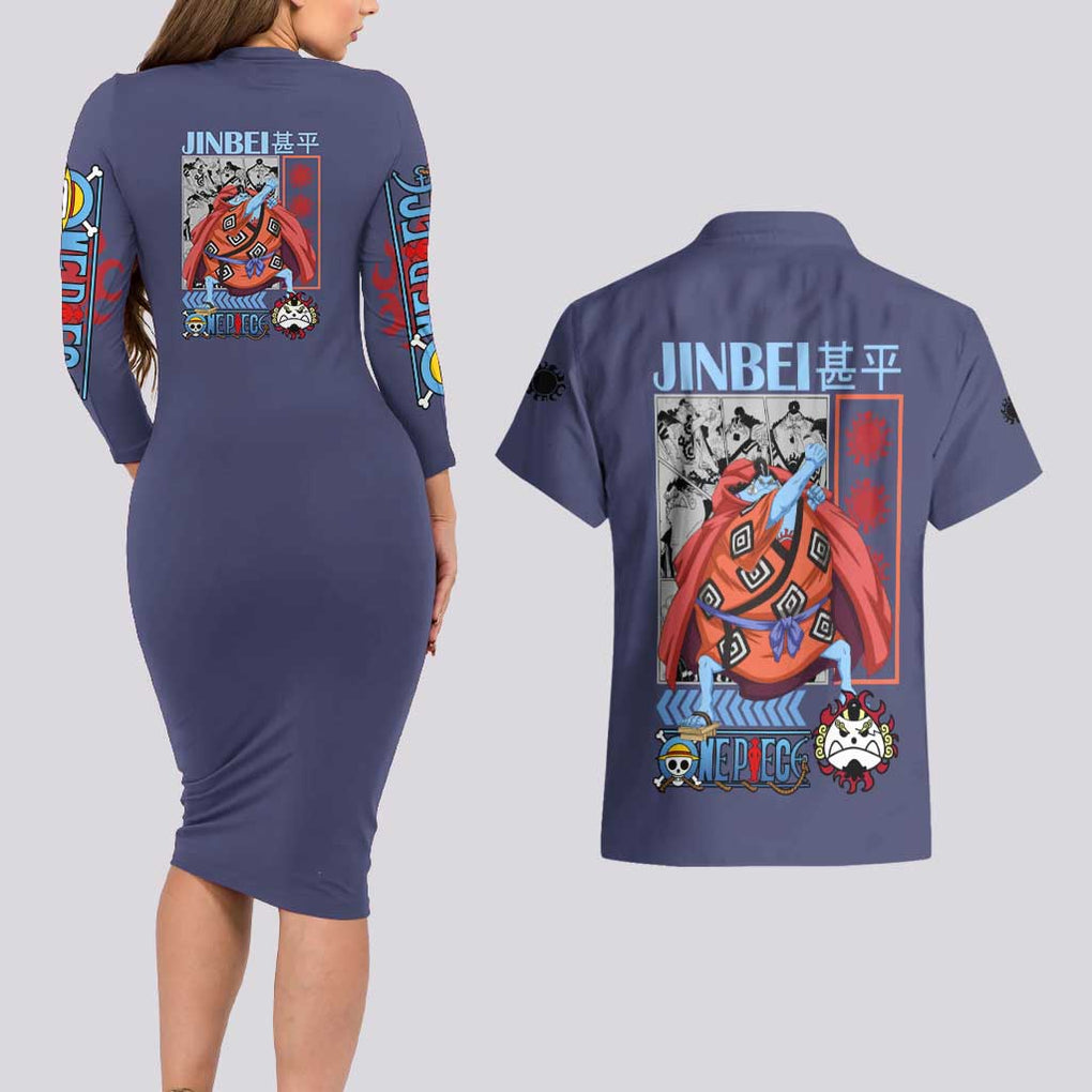Jinbei One Piece Couples Matching Long Sleeve Bodycon Dress and Hawaiian Shirt Anime Style