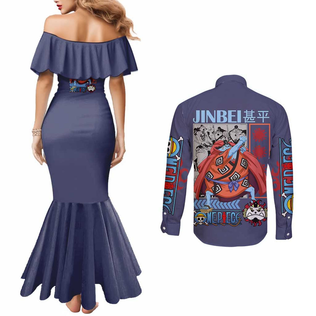 Jinbei One Piece Couples Matching Mermaid Dress and Long Sleeve Button Shirt Anime Style
