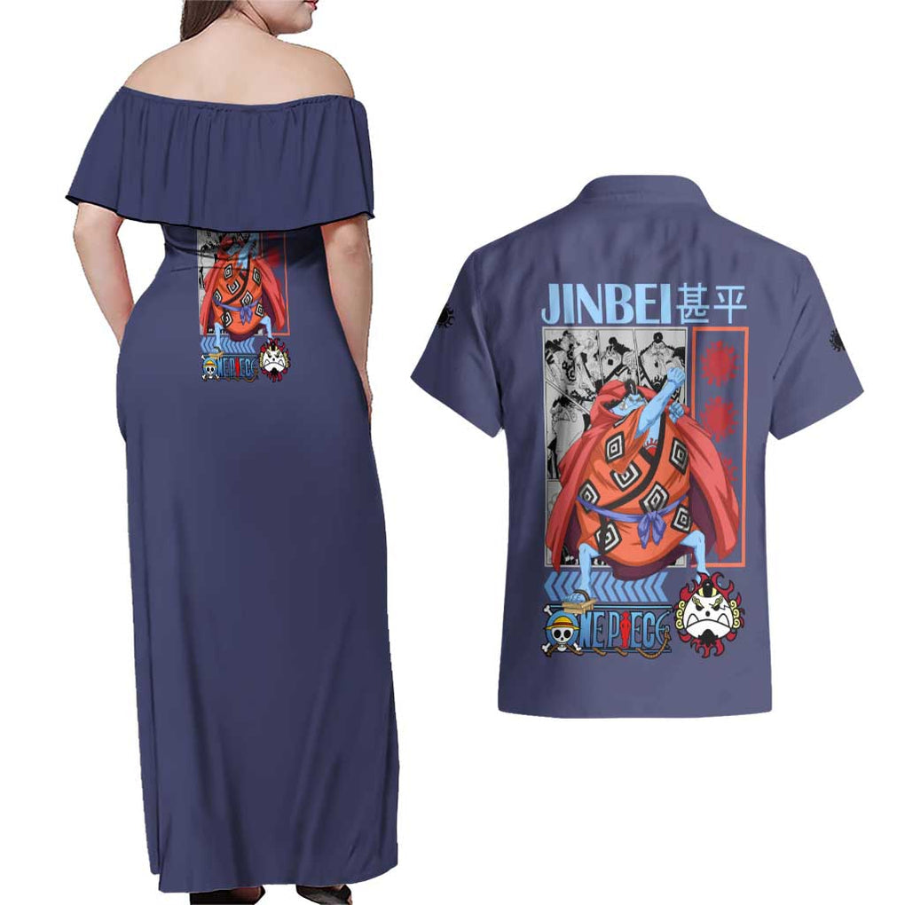 Jinbei One Piece Couples Matching Off Shoulder Maxi Dress and Hawaiian Shirt Anime Style