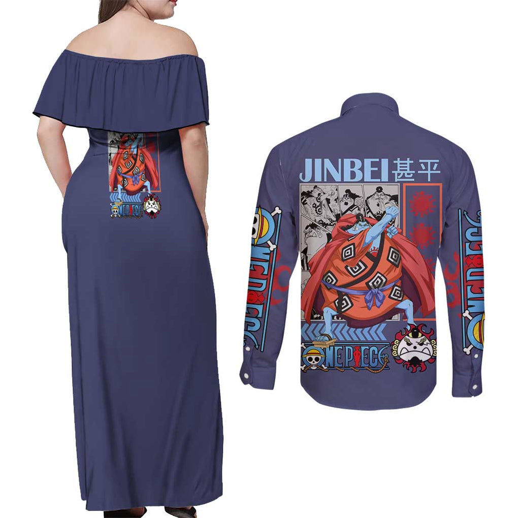 Jinbei One Piece Couples Matching Off Shoulder Maxi Dress and Long Sleeve Button Shirt Anime Style