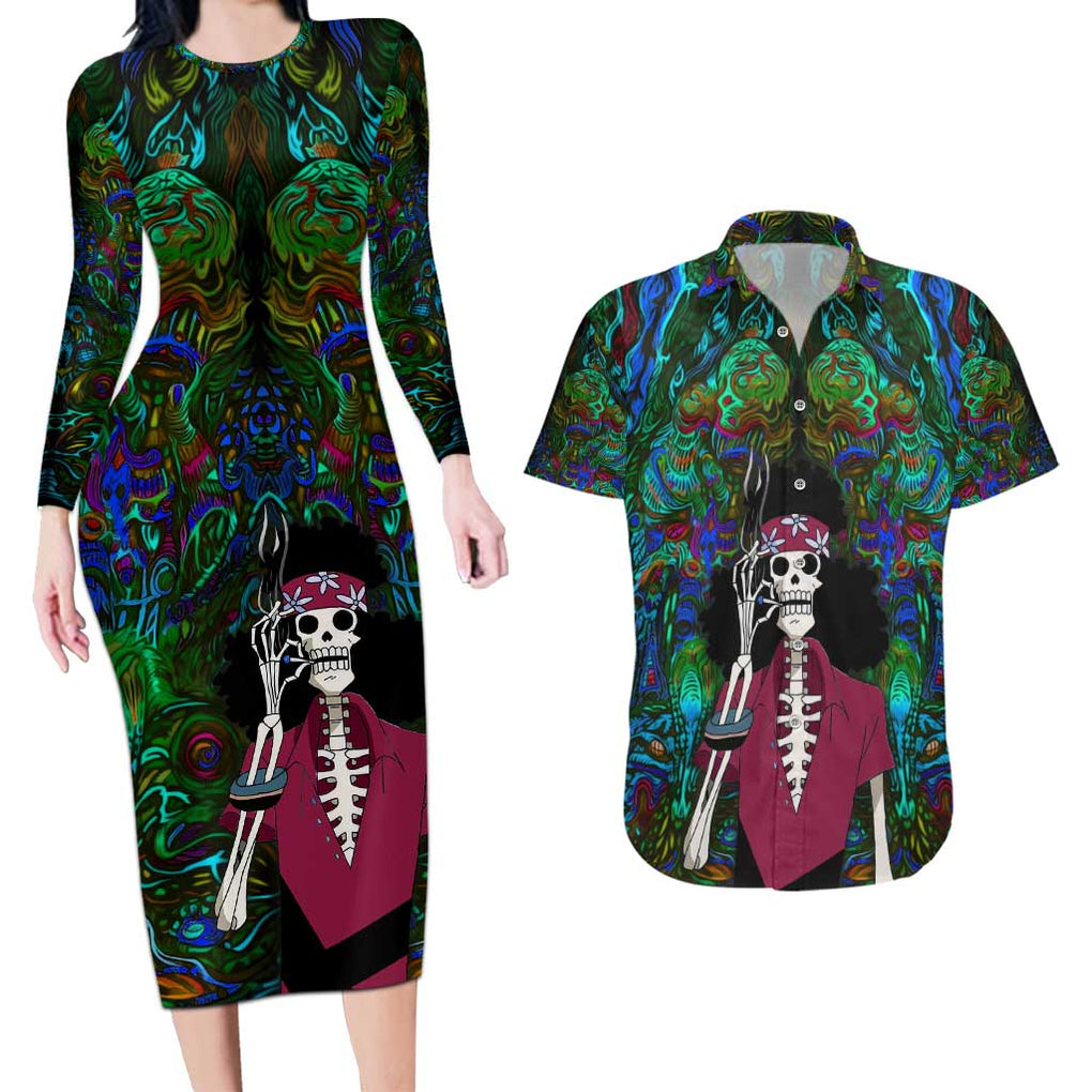 Hippie Trip Brook One Piece Couples Matching Long Sleeve Bodycon Dress and Hawaiian Shirt Anime Mix Trippy Style