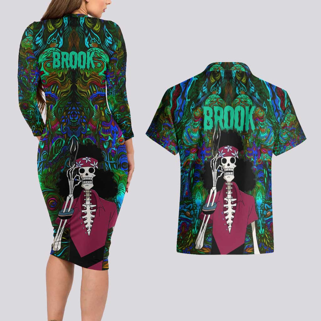 Hippie Trip Brook One Piece Couples Matching Long Sleeve Bodycon Dress and Hawaiian Shirt Anime Mix Trippy Style