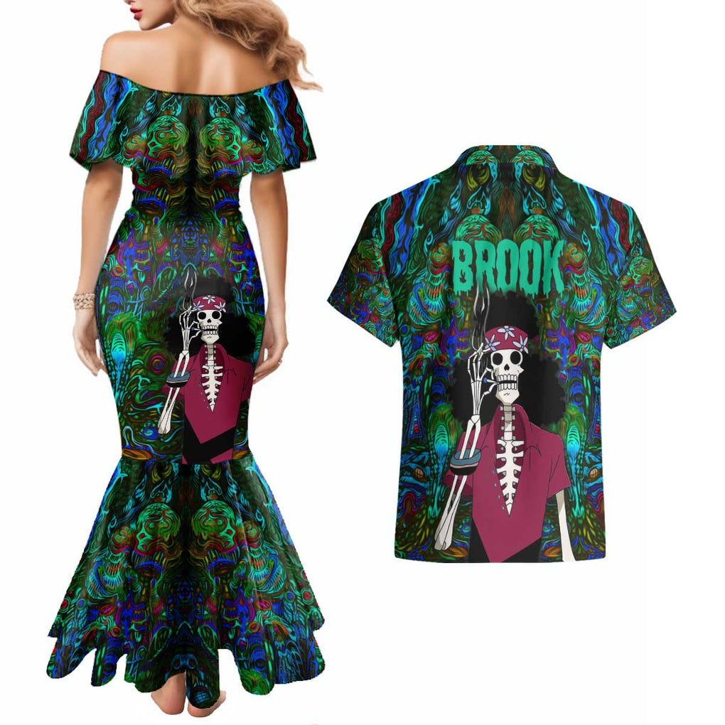 Hippie Trip Brook One Piece Couples Matching Mermaid Dress and Hawaiian Shirt Anime Mix Trippy Style