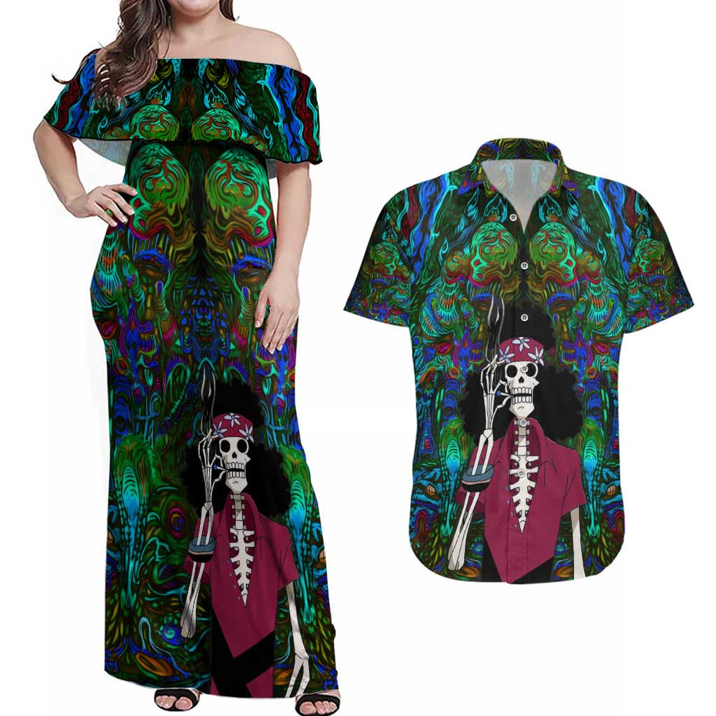 Hippie Trip Brook One Piece Couples Matching Off Shoulder Maxi Dress and Hawaiian Shirt Anime Mix Trippy Style