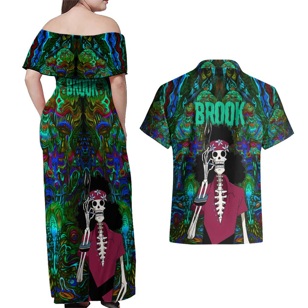 Hippie Trip Brook One Piece Couples Matching Off Shoulder Maxi Dress and Hawaiian Shirt Anime Mix Trippy Style