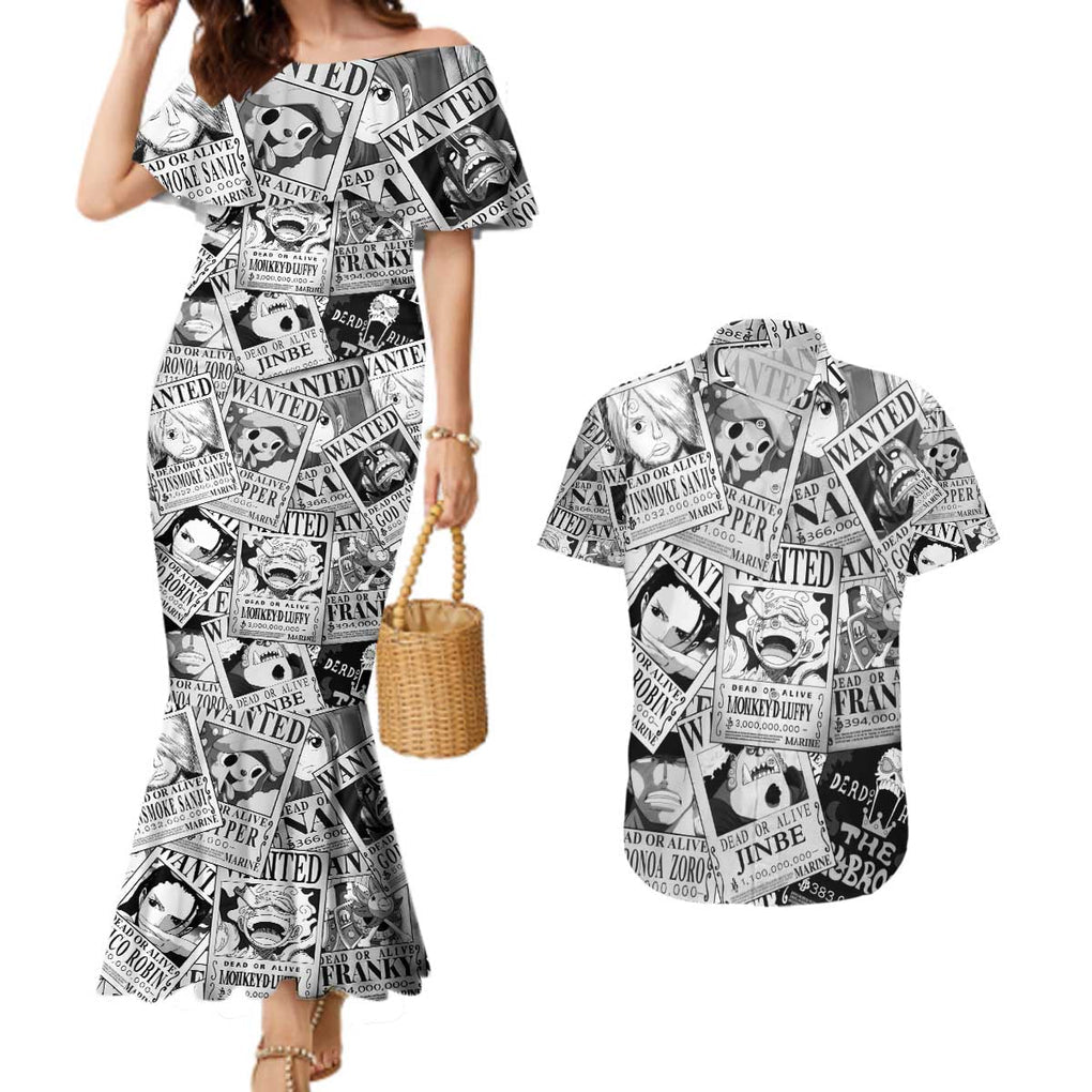 Straw Hat Wanted Pattern One Piece Couples Matching Mermaid Dress and Hawaiian Shirt Anime Mix Manga Style