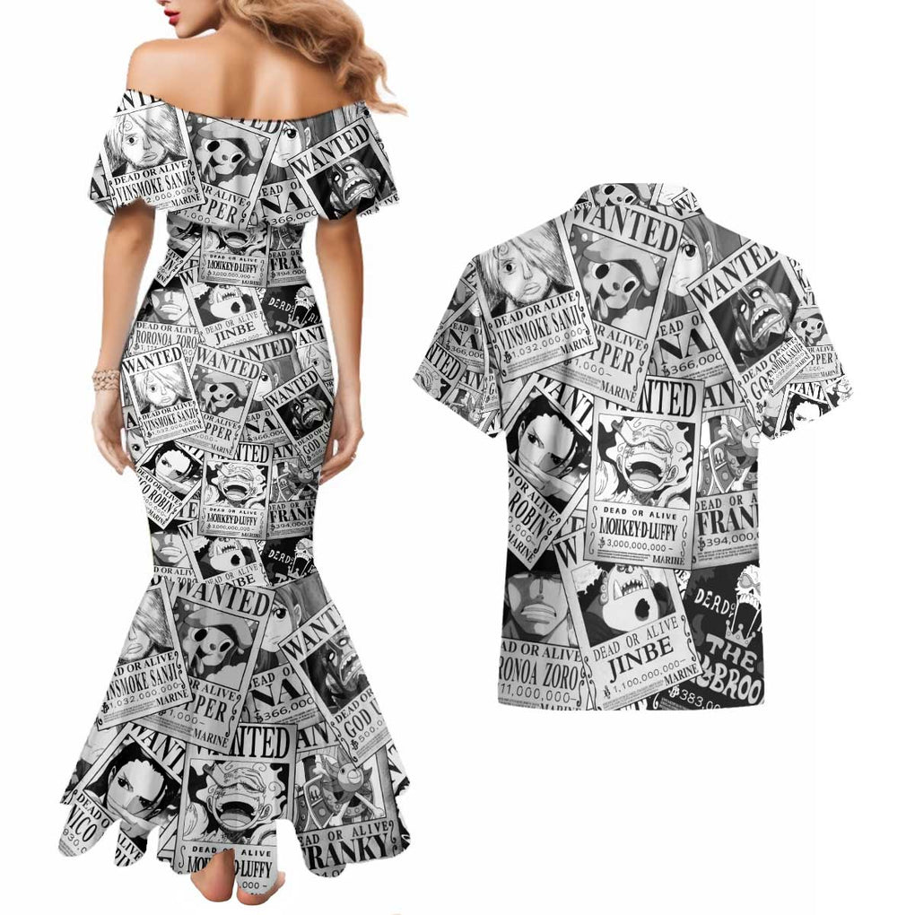 Straw Hat Wanted Pattern One Piece Couples Matching Mermaid Dress and Hawaiian Shirt Anime Mix Manga Style
