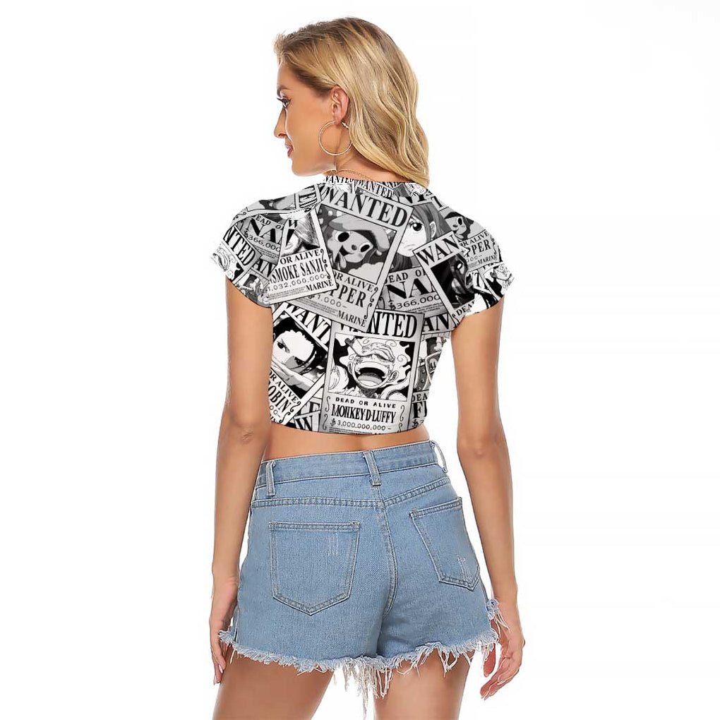 Straw Hat Wanted Pattern One Piece Raglan Cropped T Shirt Anime Mix Manga Style