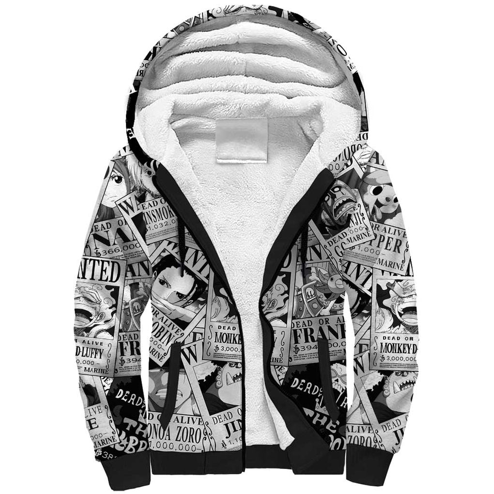 Straw Hat Wanted Pattern One Piece Sherpa Hoodie Anime Mix Manga Style