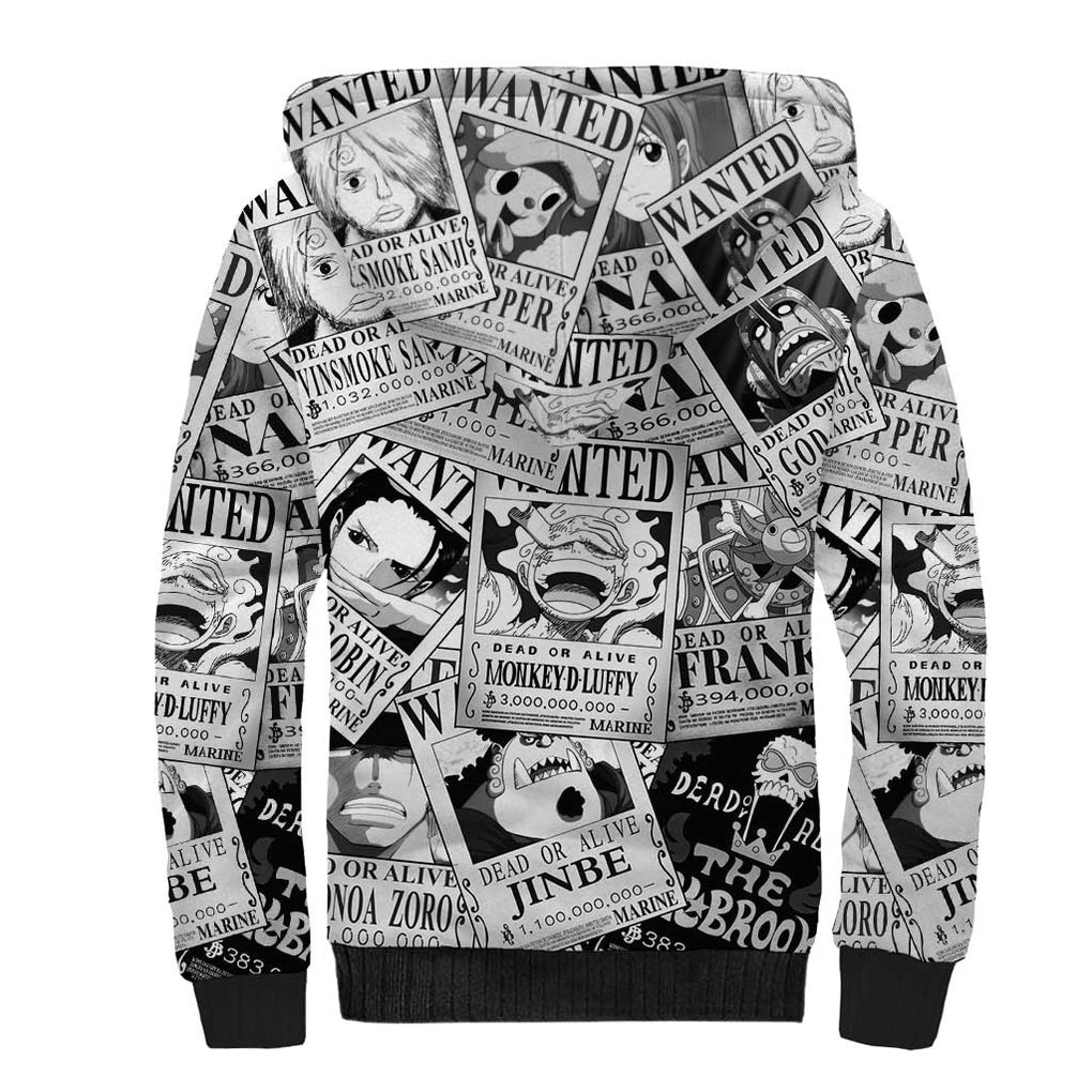 Straw Hat Wanted Pattern One Piece Sherpa Hoodie Anime Mix Manga Style