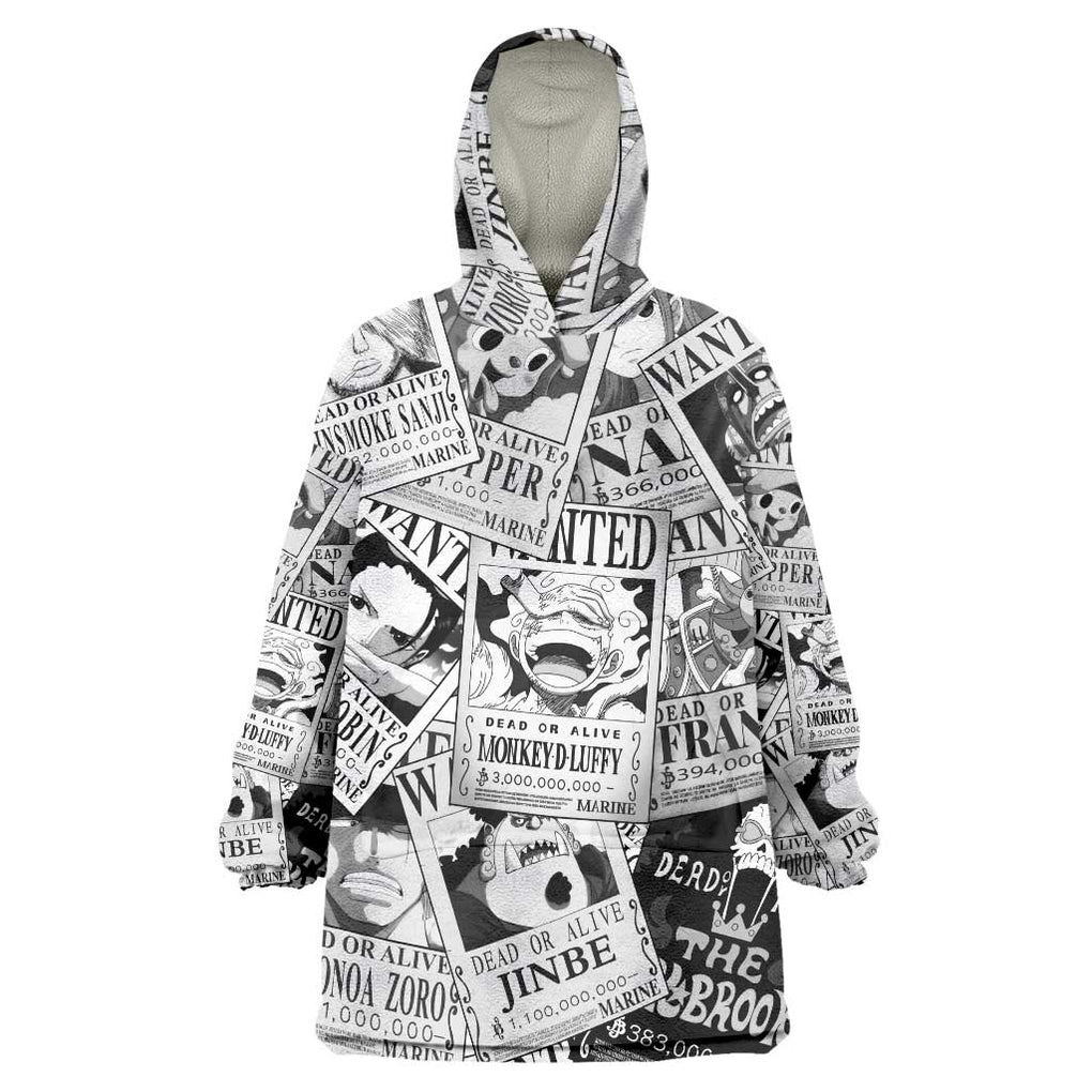 Straw Hat Wanted Pattern One Piece Wearable Blanket Hoodie Anime Mix Manga Style
