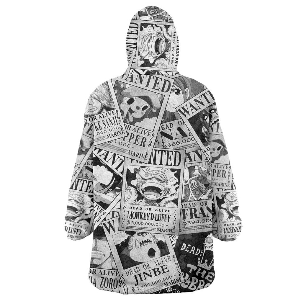 Straw Hat Wanted Pattern One Piece Wearable Blanket Hoodie Anime Mix Manga Style