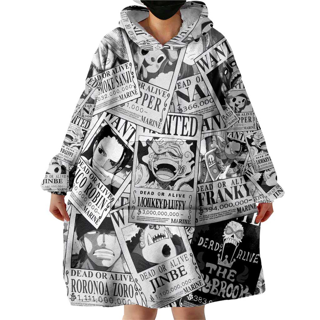 Straw Hat Wanted Pattern One Piece Wearable Blanket Hoodie Anime Mix Manga Style