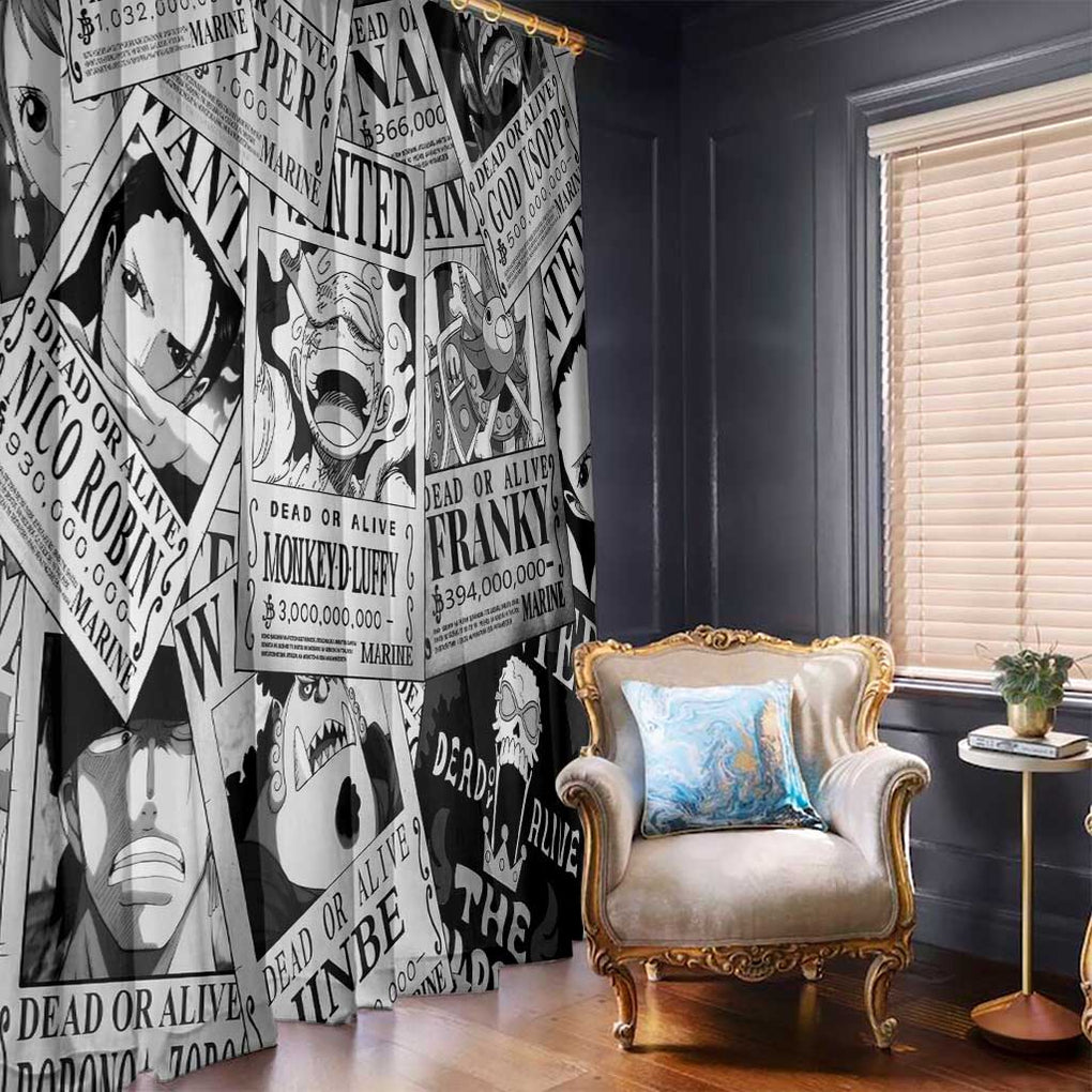 Straw Hat Wanted Pattern One Piece Window Curtain Anime Mix Manga Style