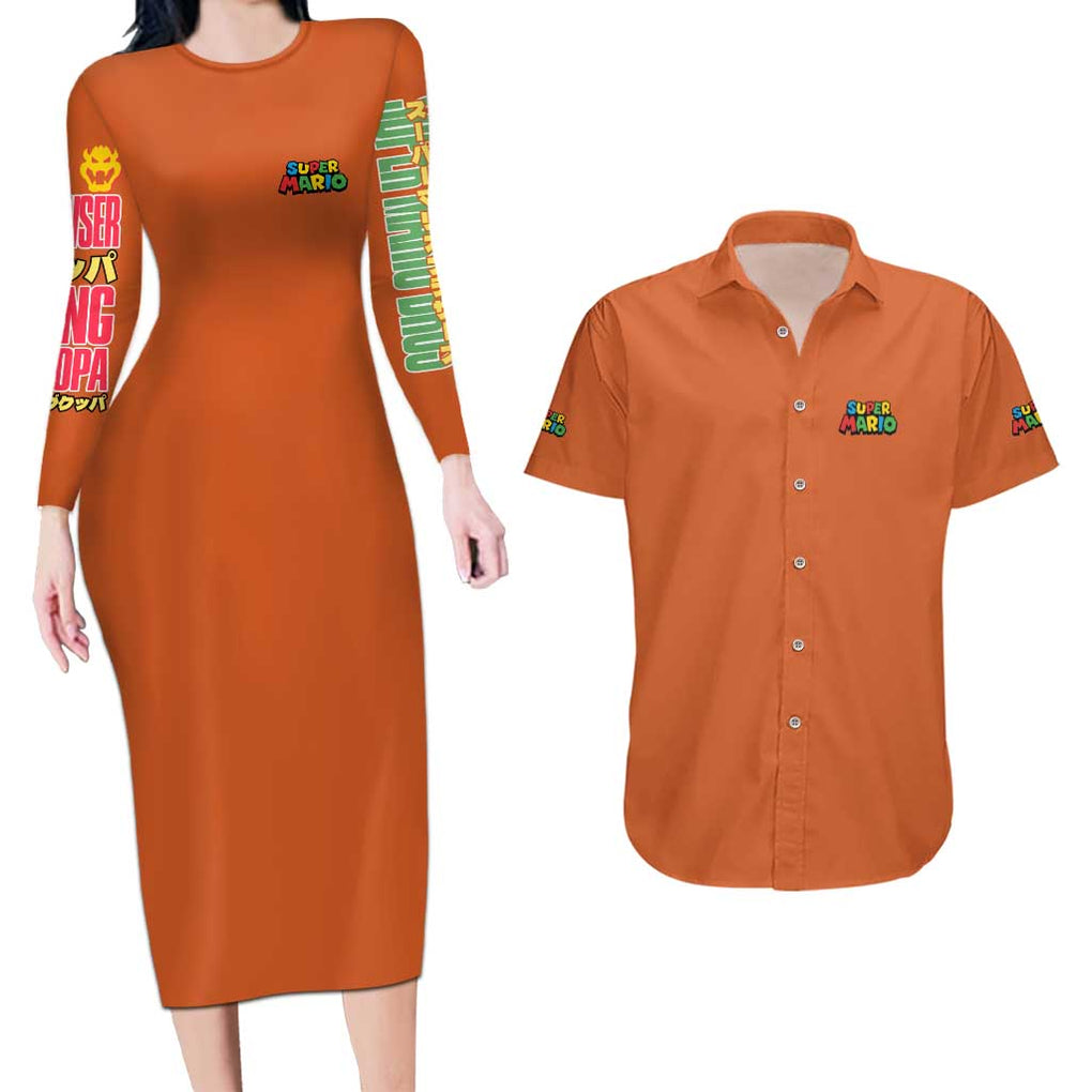 Bowser Mario Bros Couples Matching Long Sleeve Bodycon Dress and Hawaiian Shirt Anime Style