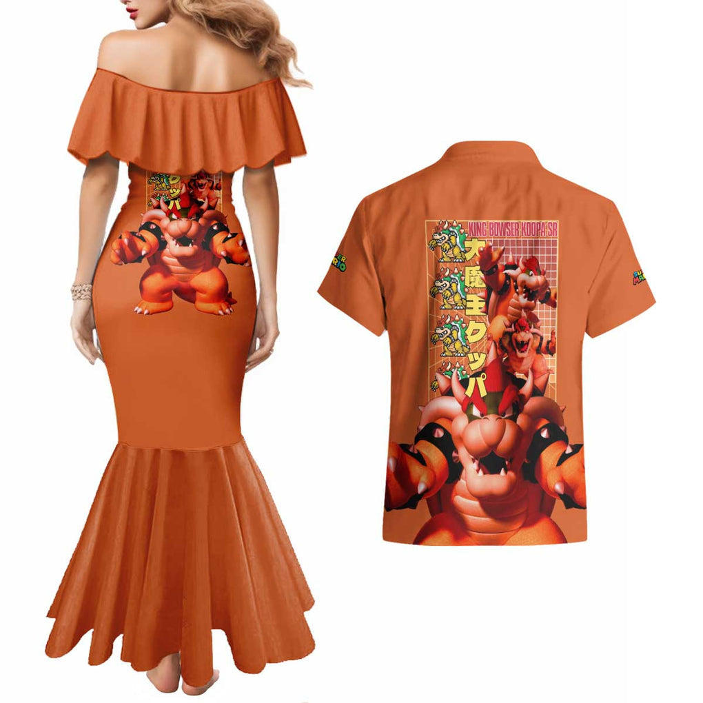Bowser Mario Bros Couples Matching Mermaid Dress and Hawaiian Shirt Anime Style
