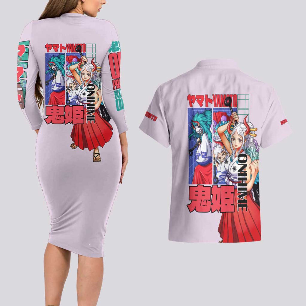 Yamato V2 One Piece Couples Matching Long Sleeve Bodycon Dress and Hawaiian Shirt Anime Style