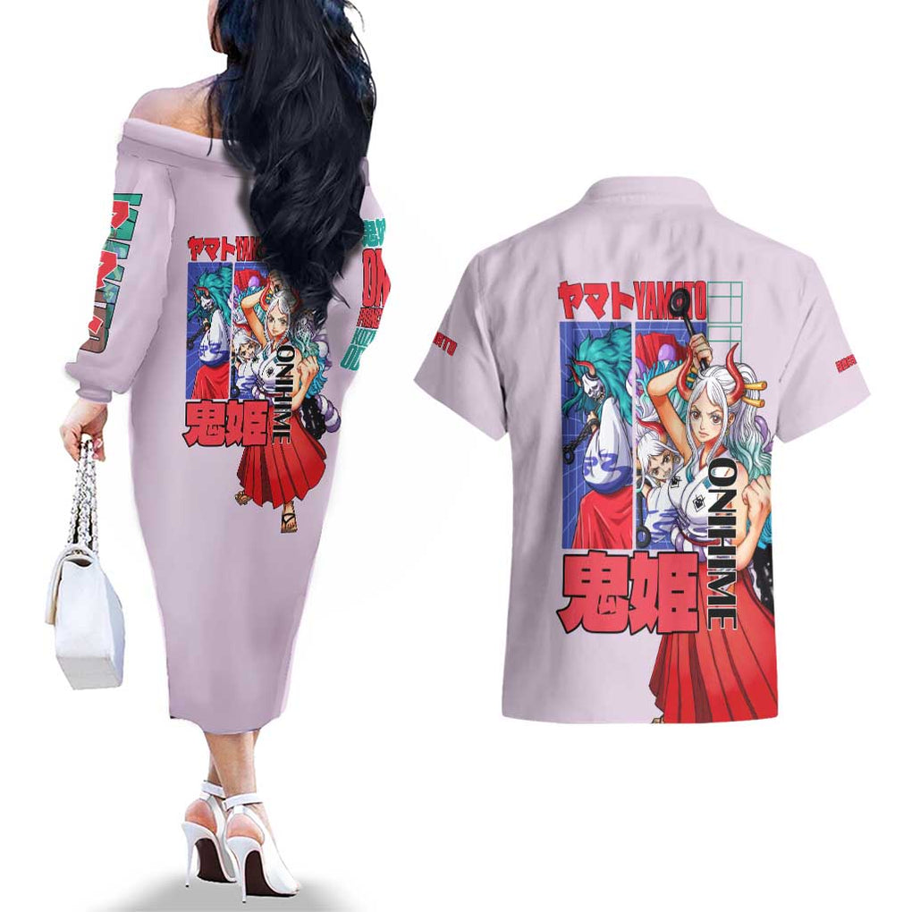 Yamato V2 One Piece Couples Matching Off The Shoulder Long Sleeve Dress and Hawaiian Shirt Anime Style