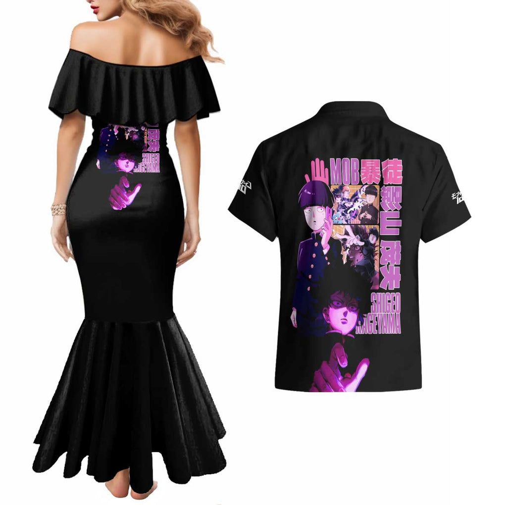 Shigeo Kageyama V3 Mob Psycho 100 Couples Matching Mermaid Dress and Hawaiian Shirt Anime Style