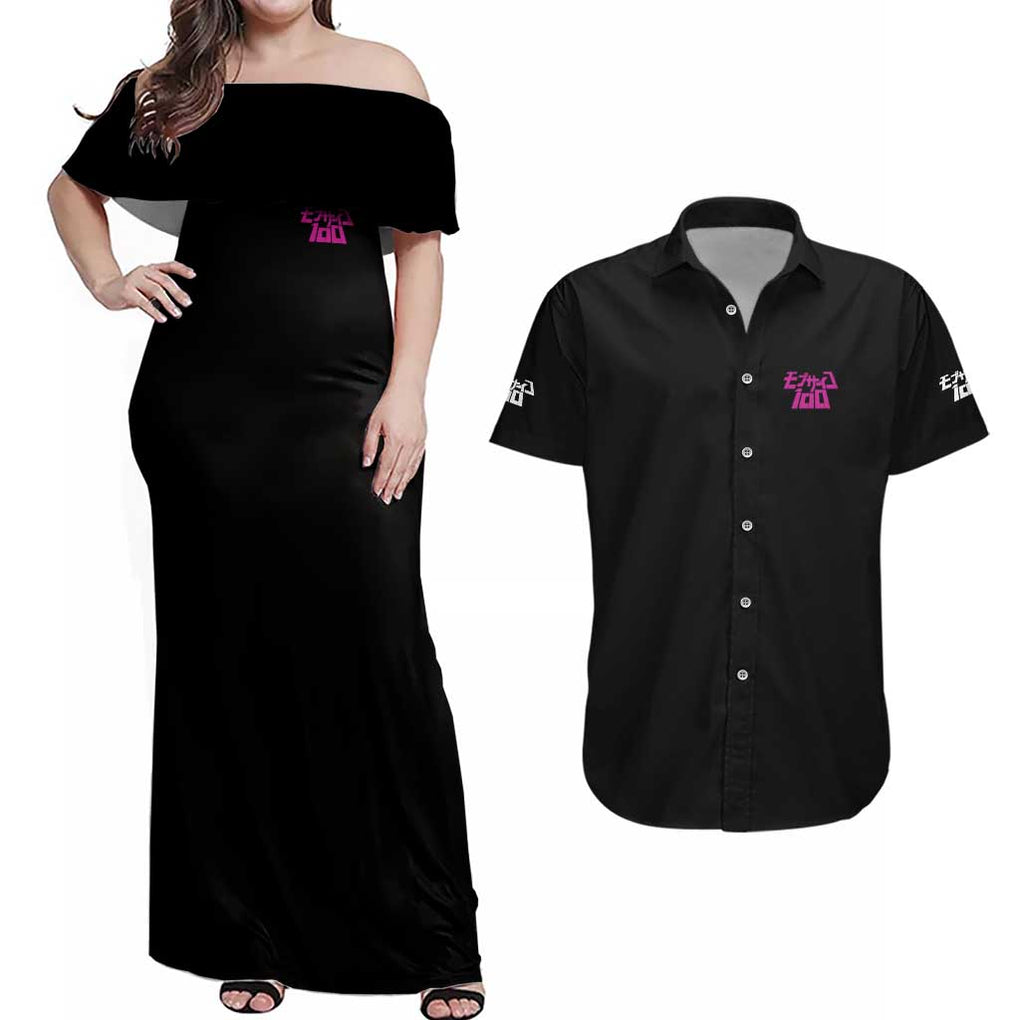 Shigeo Kageyama V3 Mob Psycho 100 Couples Matching Off Shoulder Maxi Dress and Hawaiian Shirt Anime Style
