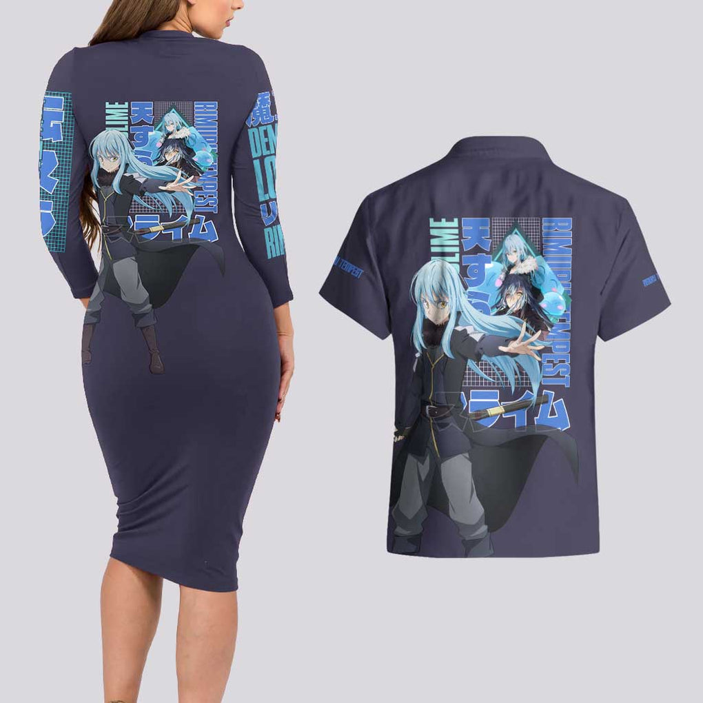 Rimuru Tempest V3 That Time I Got Reincarnated as a Slime Couples Matching Long Sleeve Bodycon Dress and Hawaiian Shirt Anime Style
