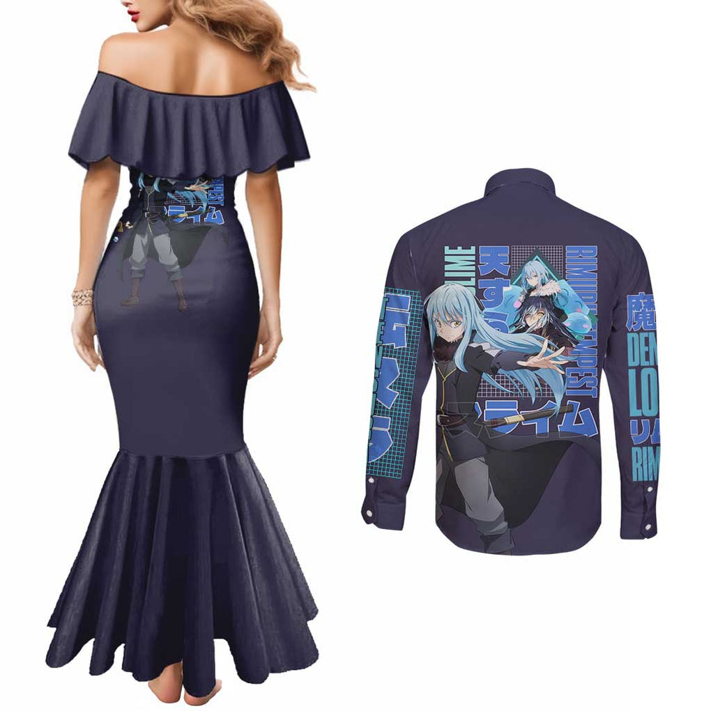 Rimuru Tempest V3 That Time I Got Reincarnated as a Slime Couples Matching Mermaid Dress and Long Sleeve Button Shirt Anime Style