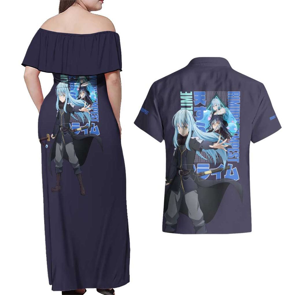 Rimuru Tempest V3 That Time I Got Reincarnated as a Slime Couples Matching Off Shoulder Maxi Dress and Hawaiian Shirt Anime Style