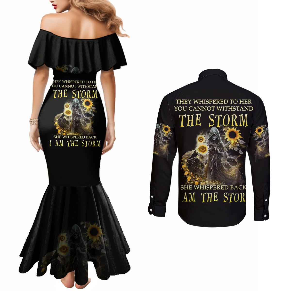 i-am-the-storm-reaper-sunflower-roses-wings-couples-matching-mermaid-dress-and-long-sleeve-button-shirt