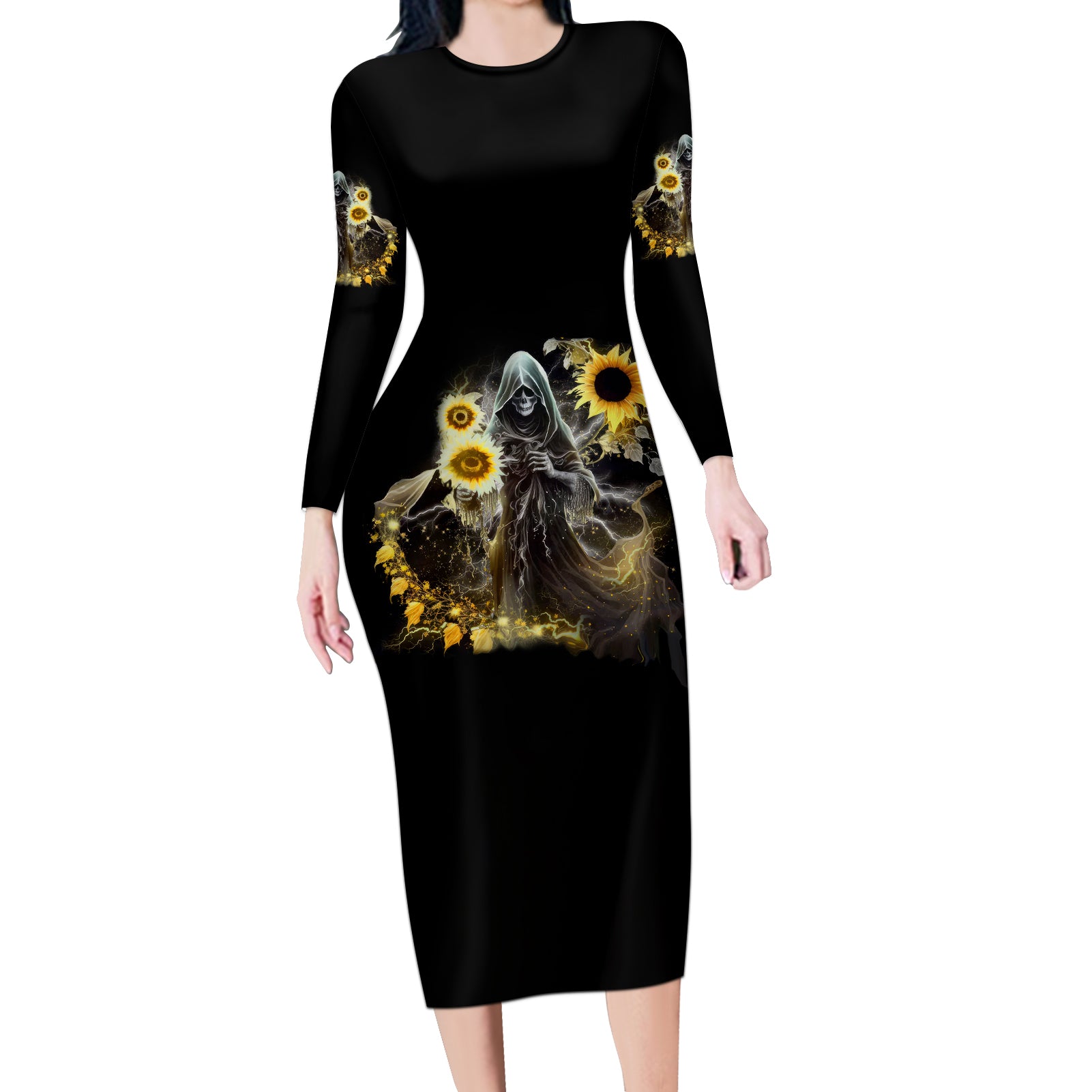 i-am-the-storm-reaper-sunflower-roses-wings-long-sleeve-bodycon-dress