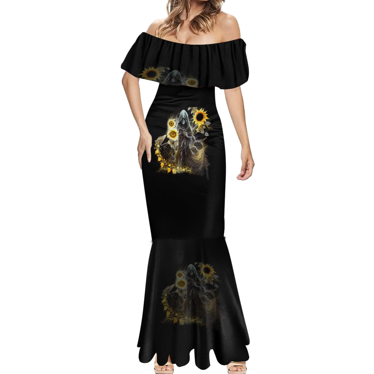 i-am-the-storm-reaper-sunflower-roses-wings-mermaid-dress