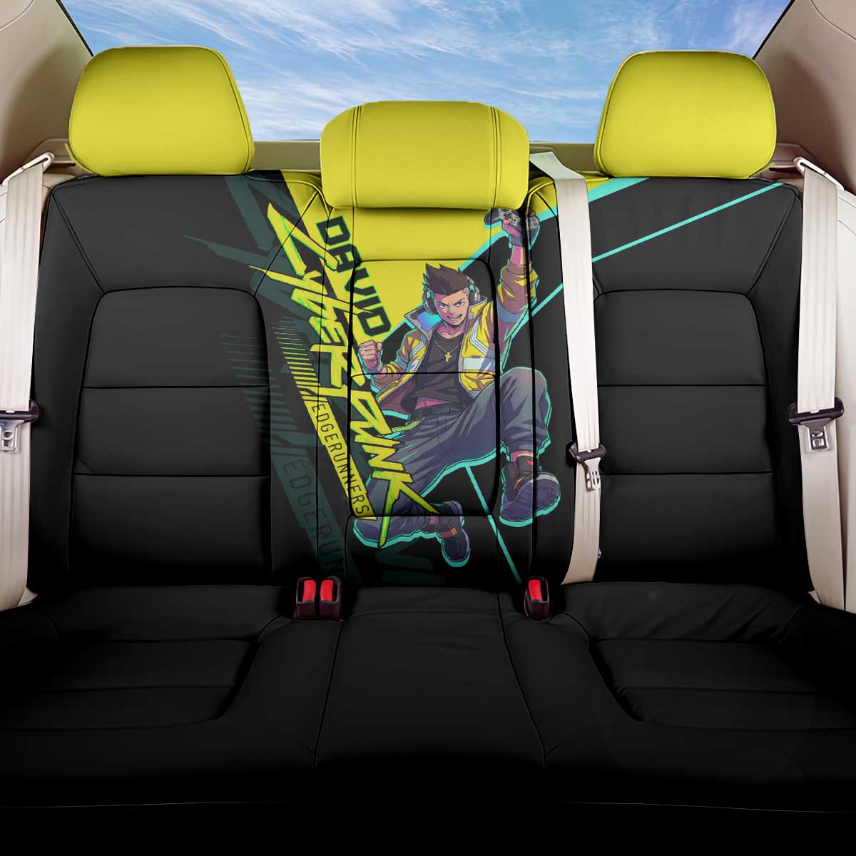 David Martinez Cyberpunk Edgerunners Back Car Seat Cover Futuristic Neon Anime Style
