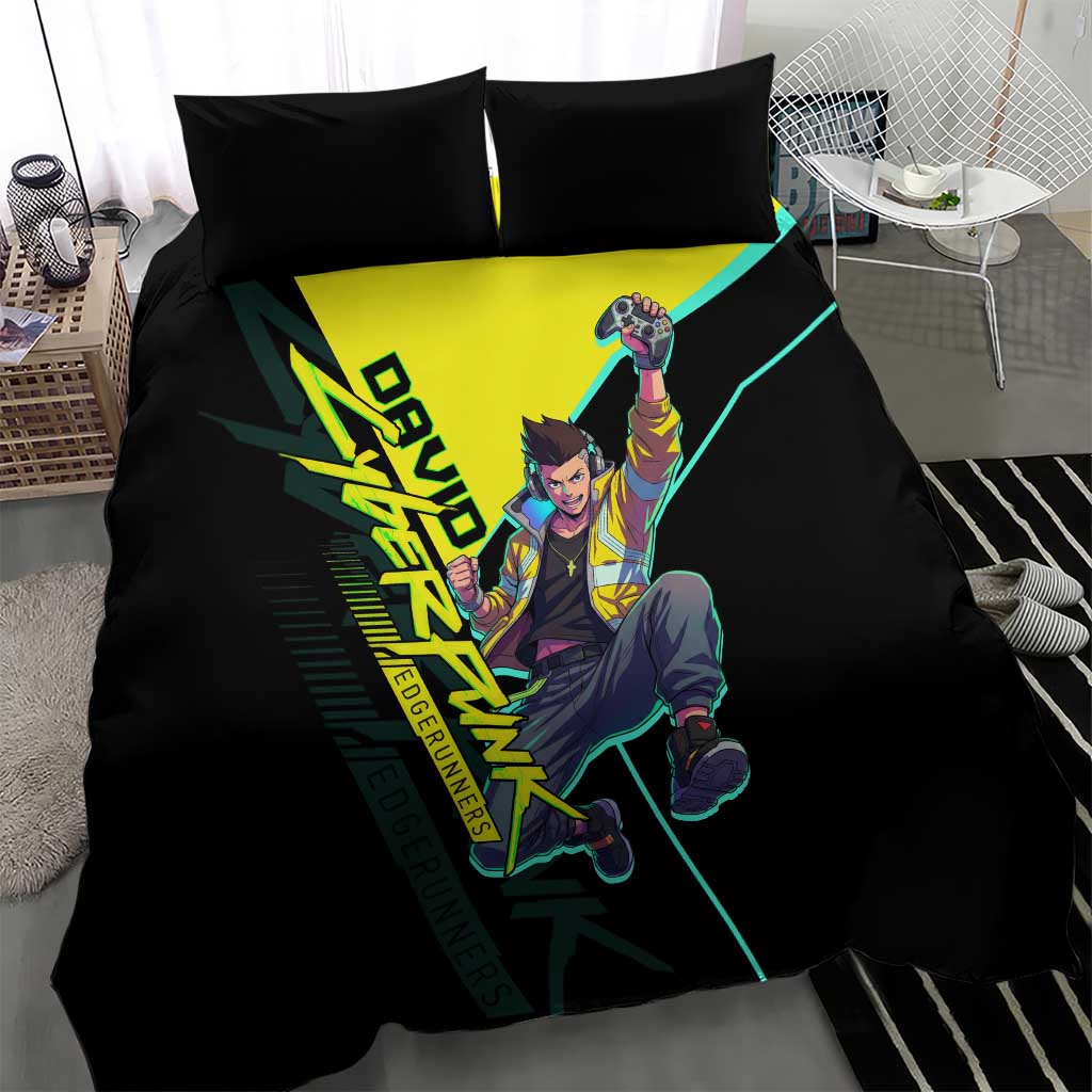 David Martinez Cyberpunk Edgerunners Bedding Set Futuristic Neon Anime Style