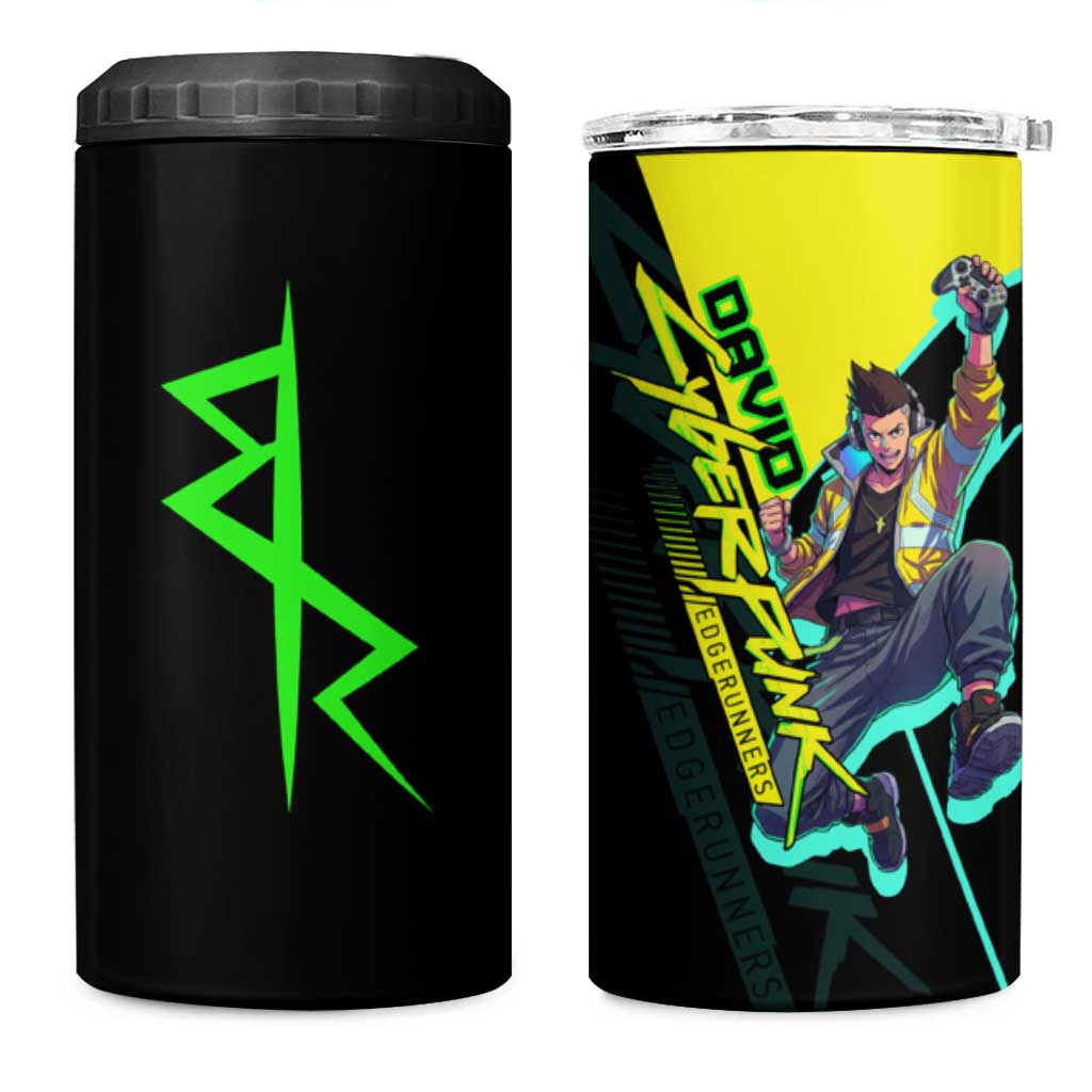 David Martinez Cyberpunk Edgerunners 4 in 1 Can Cooler Tumbler Futuristic Neon Anime Style