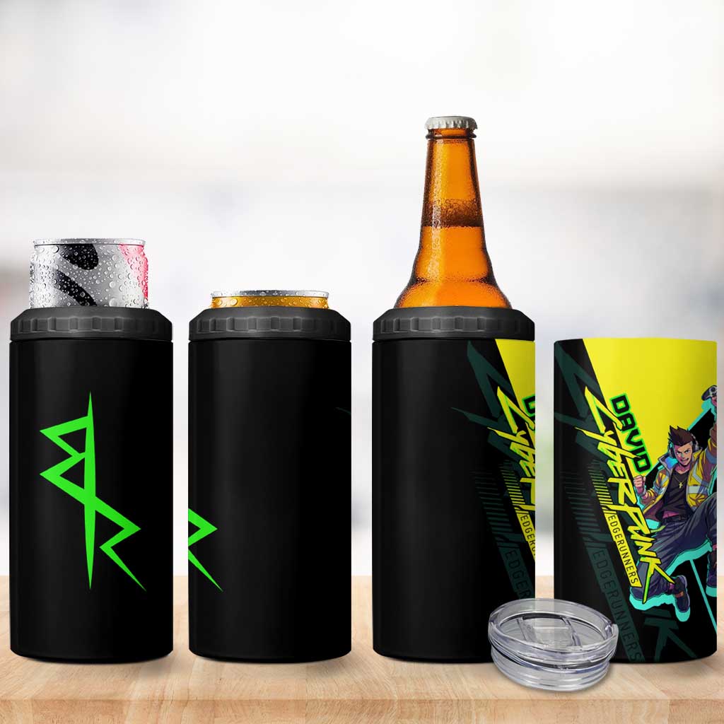 David Martinez Cyberpunk Edgerunners 4 in 1 Can Cooler Tumbler Futuristic Neon Anime Style
