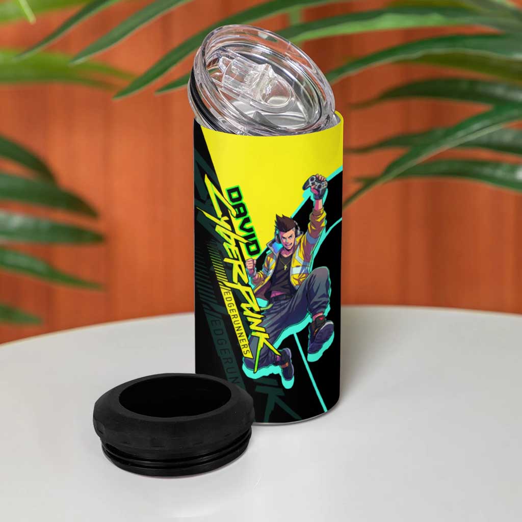 David Martinez Cyberpunk Edgerunners 4 in 1 Can Cooler Tumbler Futuristic Neon Anime Style