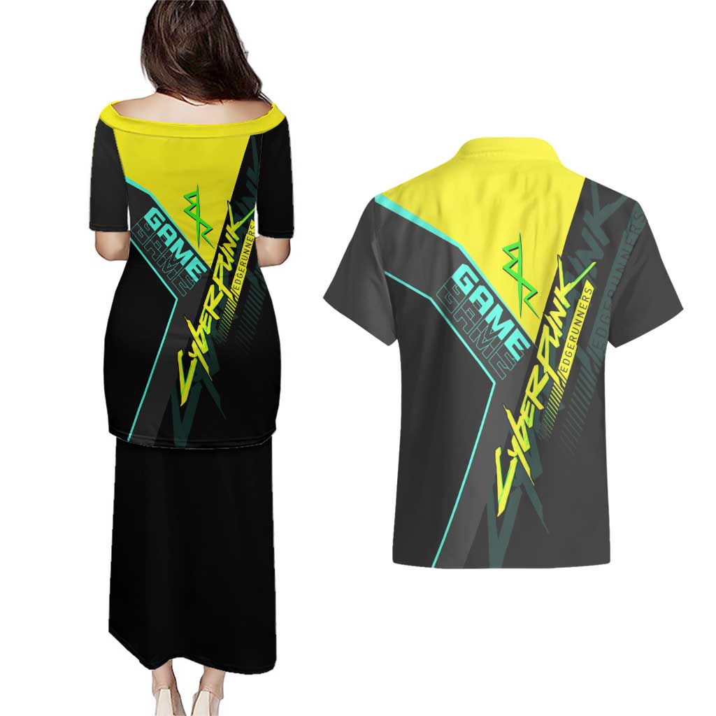David Martinez Cyberpunk Edgerunners Couples Matching Puletasi and Hawaiian Shirt Futuristic Neon Anime Style